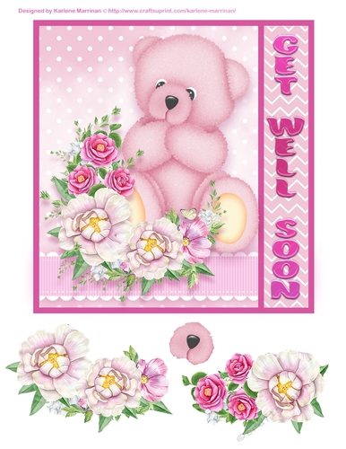 Pink Pastel Bear Card - Get Well Soon