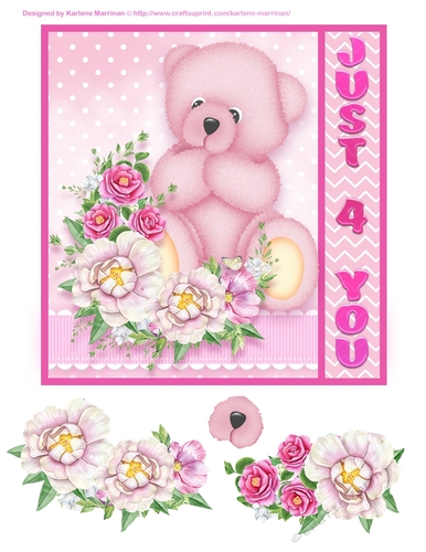 Pink Pastel Bear Card - Just for You