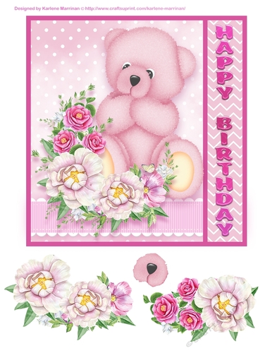 Pink Pastel Bear Card - Happy Birthday