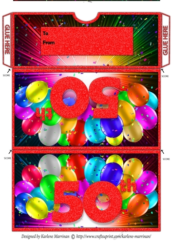 Bright Balloon Spray Money/Voucher/Gift Wallet/Pocket/Envelope - 50th Birthday - Red