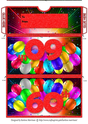 Bright Balloon Spray Money/Voucher/Gift Wallet/Pocket/Envelope - 60th Birthday - Red