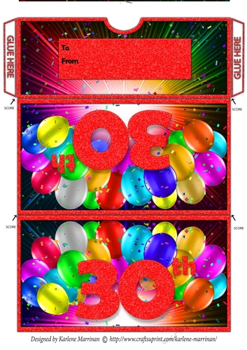 Bright Balloon Spray Money/Voucher/Gift Wallet/Pocket/Envelope - 30th Birthday - Red