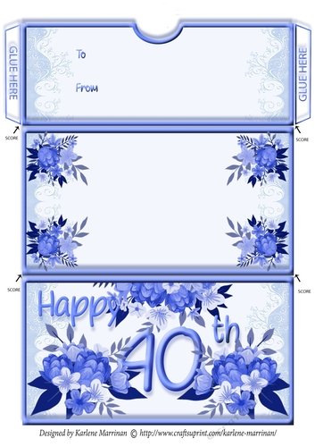 Age Floral Money/Voucher/Gift Wallet/Pocket/Envelope - 40th Birthday - Blue