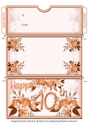 Age Floral Money/Voucher/Gift Wallet/Pocket/Envelope - 40th Birthday - Orange