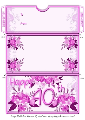 Age Floral Money/Voucher/Gift Wallet/Pocket/Envelope - 40th Birthday - Pink