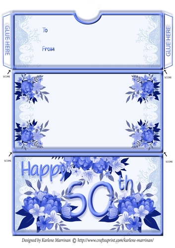 Age Floral Money/Voucher/Gift Wallet/Pocket/Envelope - 50th Birthday - Blue