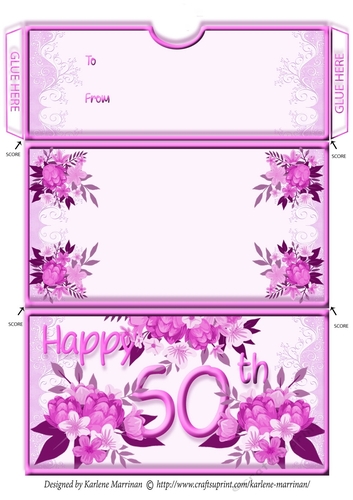 Age Floral Money/Voucher/Gift Wallet/Pocket/Envelope - 50th Birthday - Pink