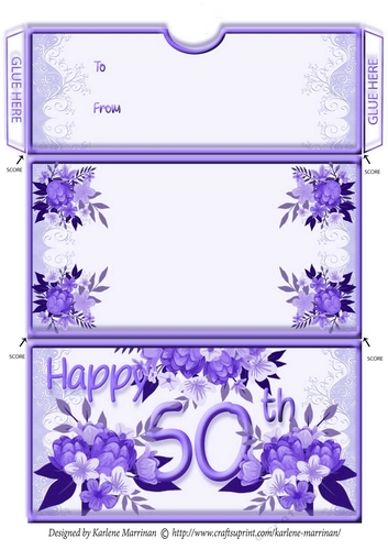 Age Floral Money/Voucher/Gift Wallet/Pocket/Envelope - 50th Birthday - Purple