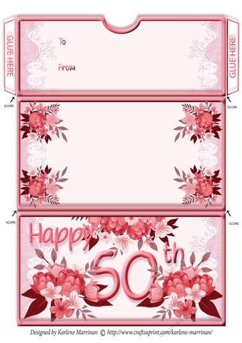 Age Floral Money/Voucher/Gift Wallet/Pocket/Envelope - 50th Birthday - Red