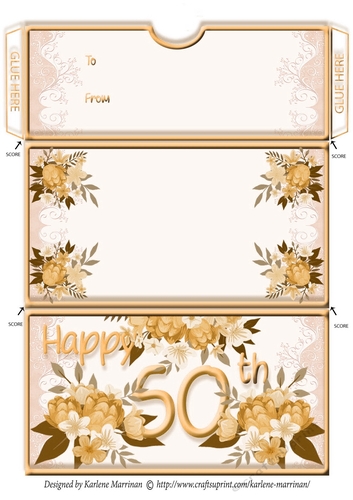 Age Floral Money/Voucher/Gift Wallet/Pocket/Envelope - 50th Birthday - Yellow