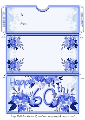Age Floral Money/Voucher/Gift Wallet/Pocket/Envelope - 60th Birthday - Blue