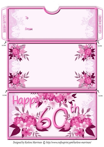 Age Floral Money/Voucher/Gift Wallet/Pocket/Envelope - 60th Birthday - Pink