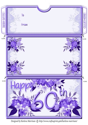 Age Floral Money/Voucher/Gift Wallet/Pocket/Envelope - 60th Birthday - Purple