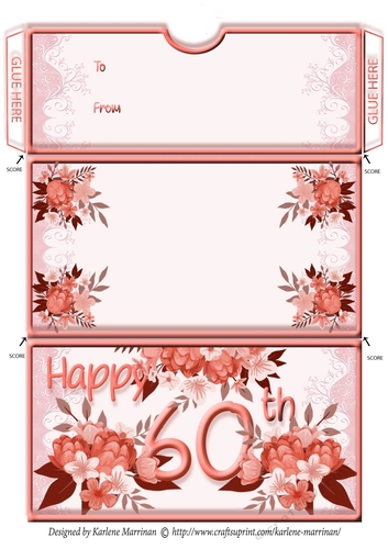Age Floral Money/Voucher/Gift Wallet/Pocket/Envelope - 60th Birthday - Orange