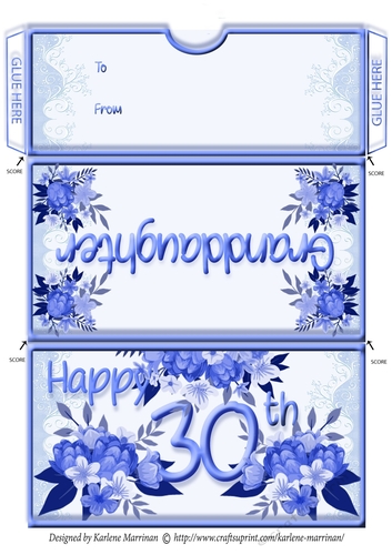 Age Floral Money/Voucher/Gift Wallet/Pocket/Envelope - 30th Birthday - Blue Granddaughter