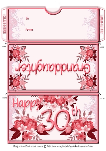 Age Floral Money/Voucher/Gift Wallet/Pocket/Envelope - 30th Birthday - Red Granddaughter