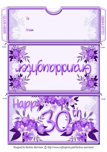 Age Floral Money/Voucher/Gift Wallet/Pocket/Envelope - 30th Birthday - Purple Granddaughter