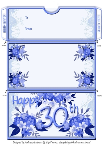 Age Floral Money/Voucher/Gift Wallet/Pocket/Envelope - 30th Birthday - Blue