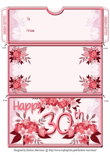 Age Floral Money/Voucher/Gift Wallet/Pocket/Envelope - 30th Birthday - Red