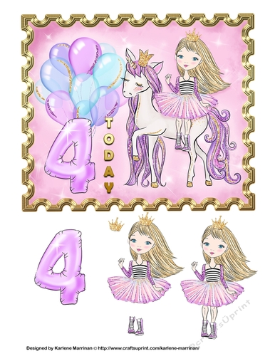 Pretty Unicorn Princess Card Topper - Age 4