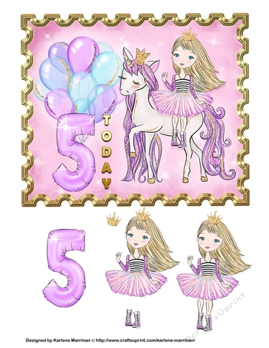 Pretty Unicorn Princess Card Topper - Age 5