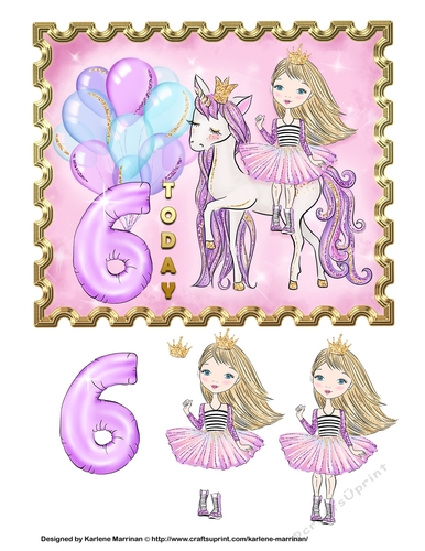 Pretty Unicorn Princess Card Topper - Age 6