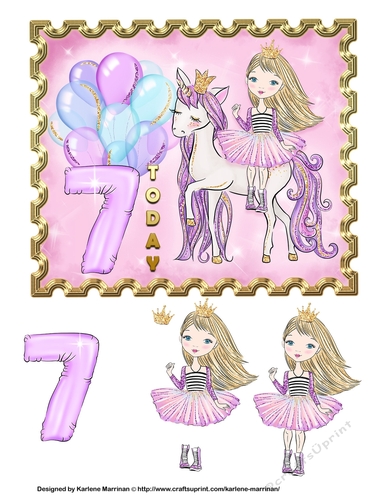 Pretty Unicorn Princess Card Topper - Age 7