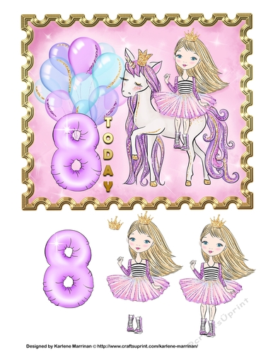 Pretty Unicorn Princess Card Topper - Age 8
