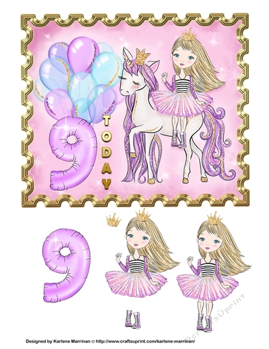Pretty Unicorn Princess Card Topper - Age 9
