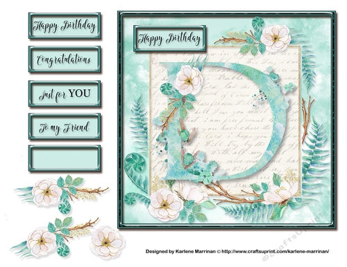 Floral Alphabet Card Topper - Letter D