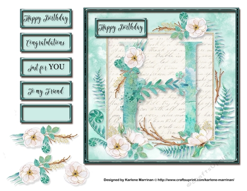 Floral Alphabet Card Topper - Letter H