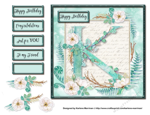 Floral Alphabet Card Topper - Letter K