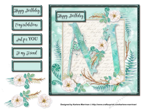 Floral Alphabet Card Topper - Letter M
