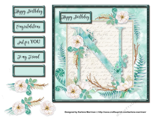 Floral Alphabet Card Topper - Letter N