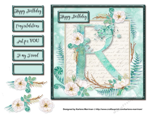 Floral Alphabet Card Topper - Letter R