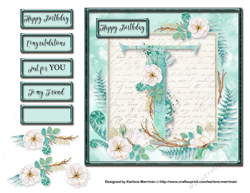 Floral Alphabet Card Topper - Letter T