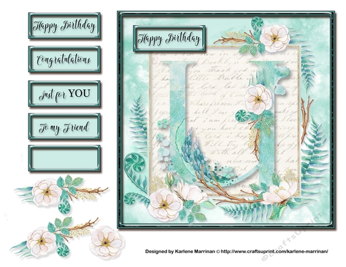 Floral Alphabet Card Topper - Letter U