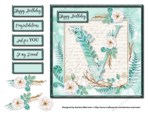 Floral Alphabet Card Topper - Letter V