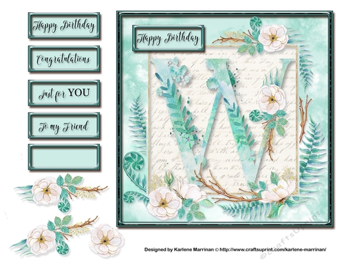 Floral Alphabet Card Topper - Letter W