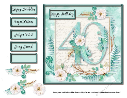 Floral Number Card Topper - 40th Birthday