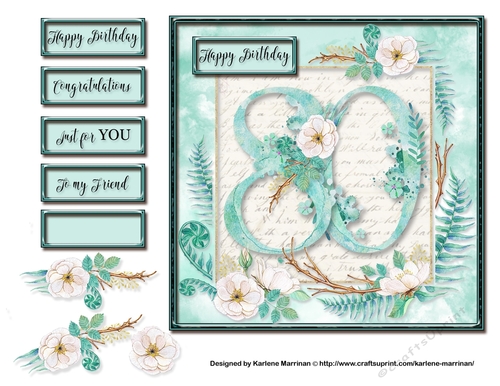 Floral Number Card Topper - 80th Birthday
