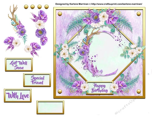 Metallic Gold & Mauve Boho Style Floral Alphabet Card Topper - C