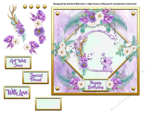 Metallic Gold & Mauve Boho Style Floral Alphabet Card Topper - G