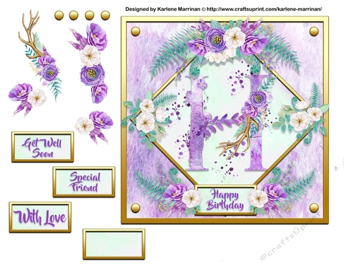Metallic Gold & Mauve Boho Style Floral Alphabet Card Topper - H