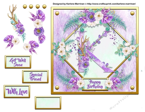 Metallic Gold & Mauve Boho Style Floral Alphabet Card Topper - K