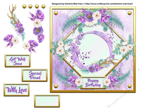 Metallic Gold & Mauve Boho Style Floral Alphabet Card Topper - 0