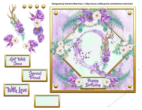 Metallic Gold & Mauve Boho Style Floral Alphabet Card Topper - Q