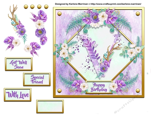 Metallic Gold & Mauve Boho Style Floral Alphabet Card Topper - V