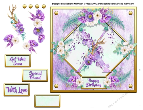 Metallic Gold & Mauve Boho Style Floral Alphabet Card Topper - X