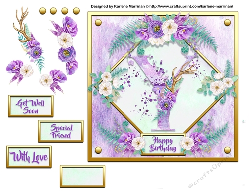 Metallic Gold & Mauve Boho Style Floral Alphabet Card Topper - Y